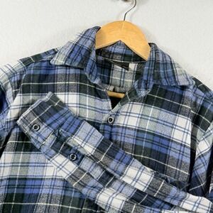 Vermont Flannel Co Plaid Shirt Mens XS Blue Green USA Made Gorpcore Rugged Vtg